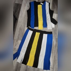 Ashley Stewart Vibrant Blue/ Yellow/White/Black Skirt Set